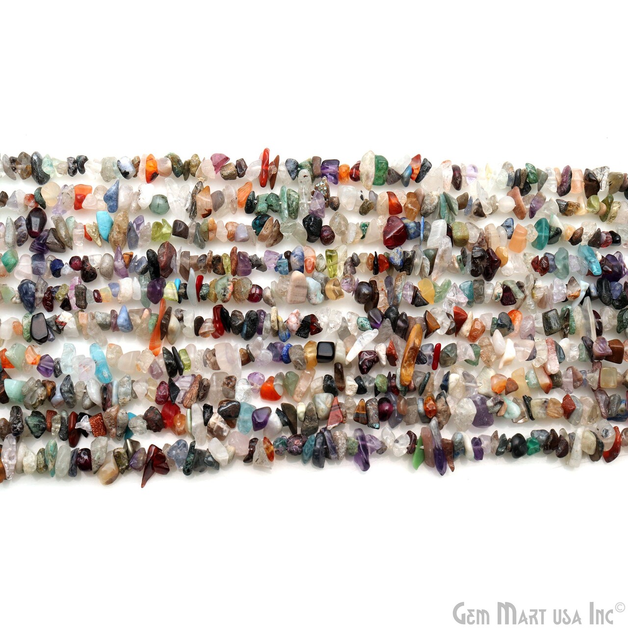 Multicolor Chip Beads, 34 Inch, Natural Chip Strands, Drilled Strung Nugget Beads, 3-7mm, Polished, GemMartUSA (CHMX-70001)